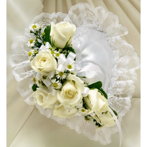 White Satin Casket Heart Pillow